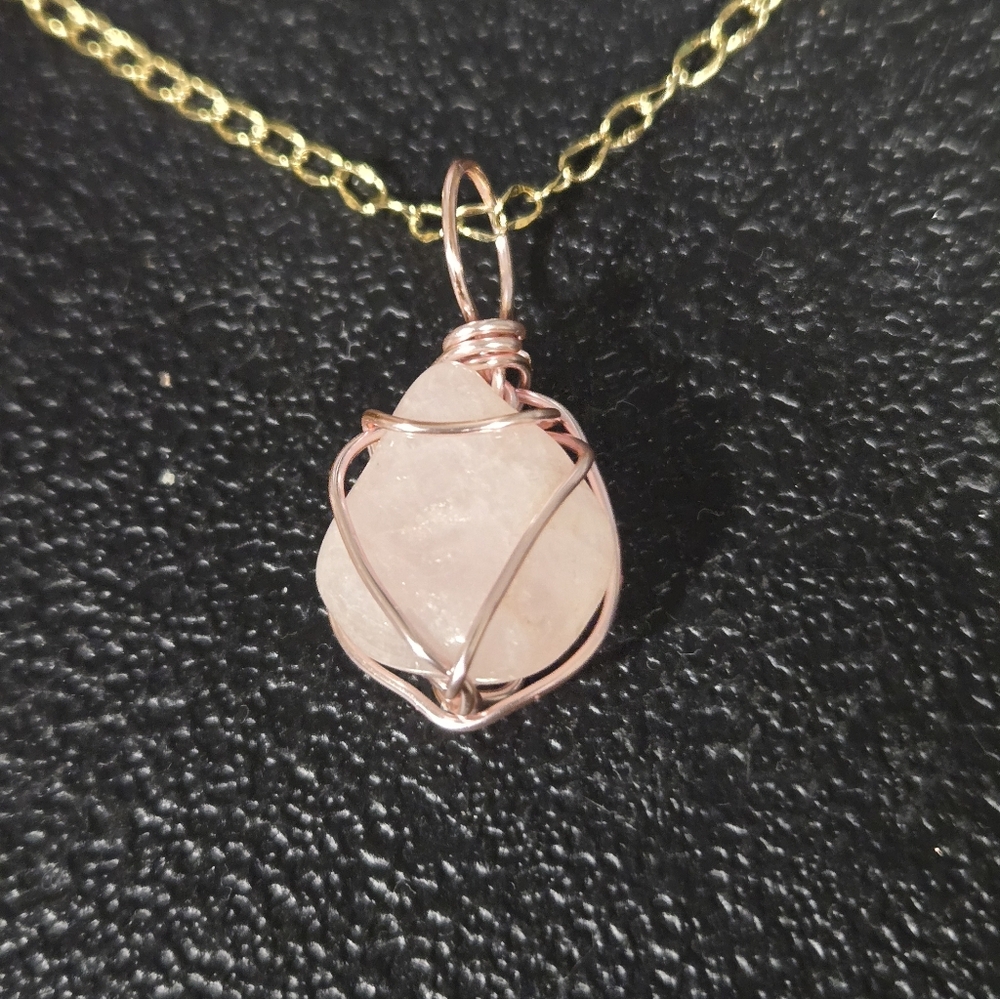 Handcrafted Gold Chain and Natural Rose Quartz Necklace